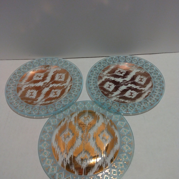 Patina Vie small reverse hand painted plates(3). Gold and blue. - Picture 3 of 3